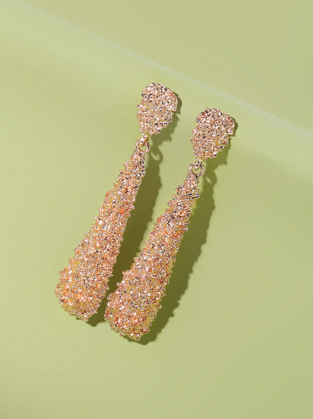 Matte Frosted Geometric Teardrop Earrings | Textured Metal Drop Earrings