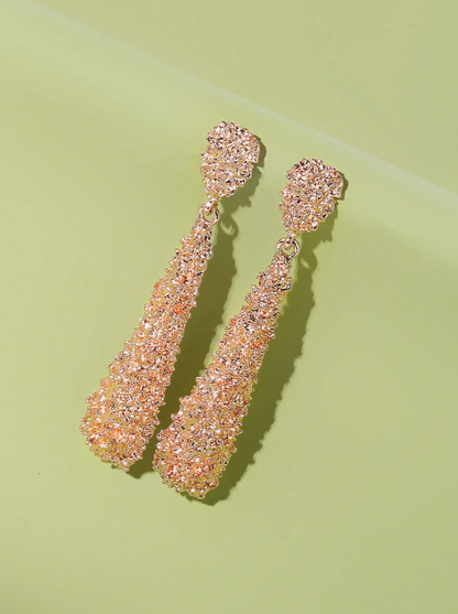 Matte Frosted Geometric Teardrop Earrings | Textured Metal Drop Earrings