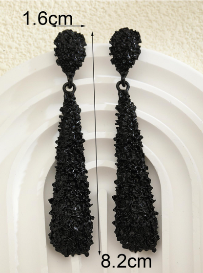 Matte Frosted Geometric Teardrop Earrings | Textured Metal Drop Earrings