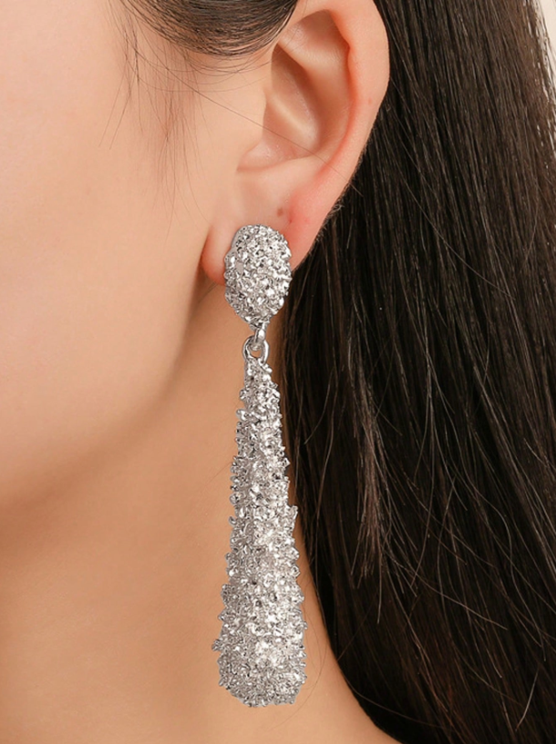 Matte Frosted Geometric Teardrop Earrings | Textured Metal Drop Earrings