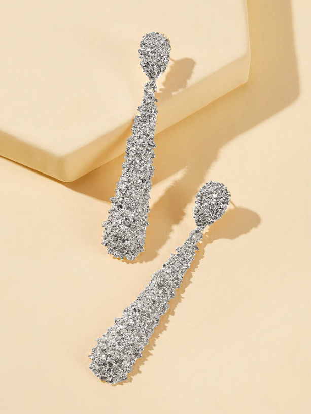 Matte Frosted Geometric Teardrop Earrings | Textured Metal Drop Earrings