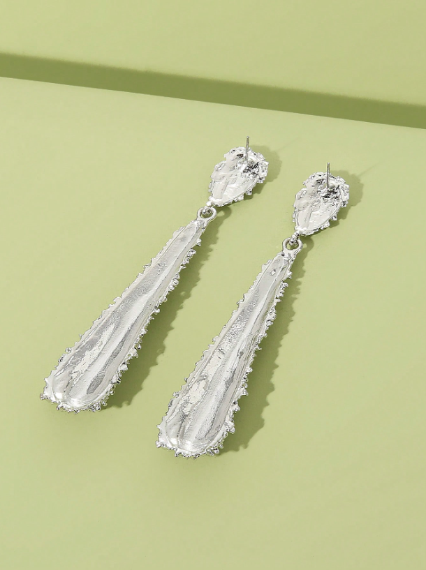 Matte Frosted Geometric Teardrop Earrings | Textured Metal Drop Earrings