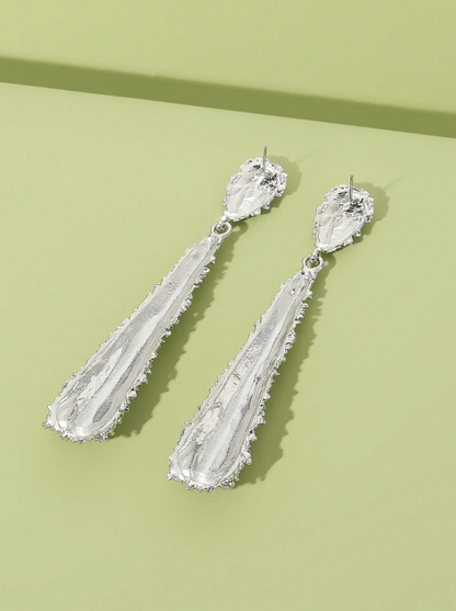Matte Frosted Geometric Teardrop Earrings | Textured Metal Drop Earrings