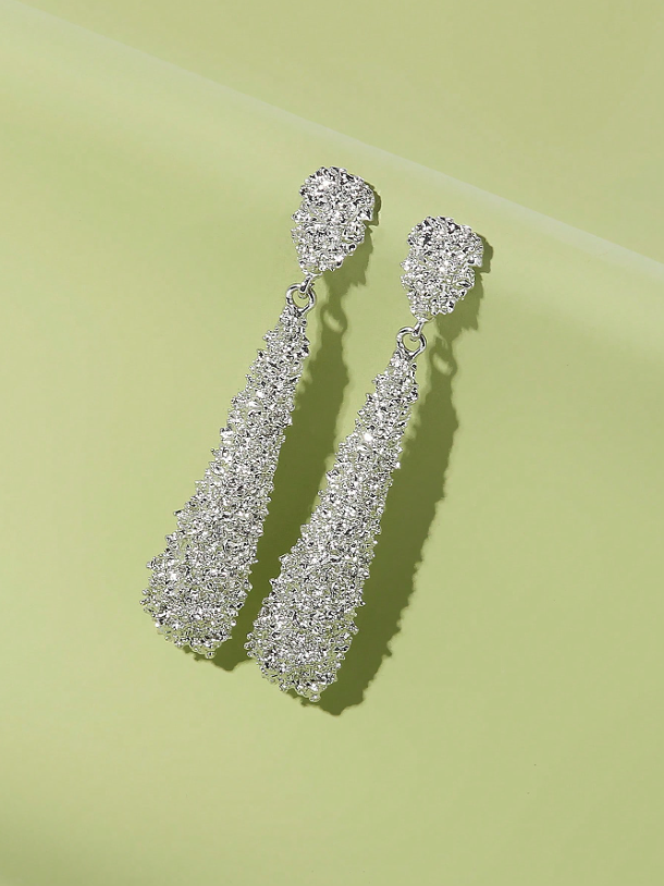 Matte Frosted Geometric Teardrop Earrings | Textured Metal Drop Earrings