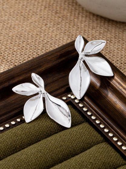 Smooth Floral Stainless Steel Stud Earrings | Minimalist Leaf Design Daily Wear Jewelry
