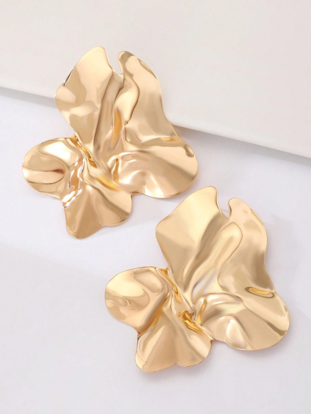 Exaggerated Ruffle Petal Stud Earrings | Trendy Textured Metal Floral Statement Jewelry