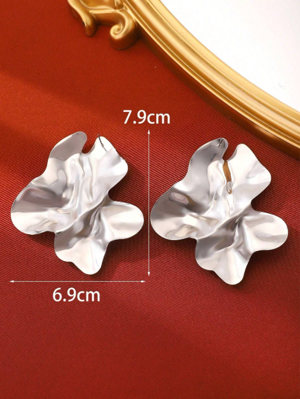 Exaggerated Ruffle Petal Stud Earrings | Trendy Textured Metal Floral Statement Jewelry