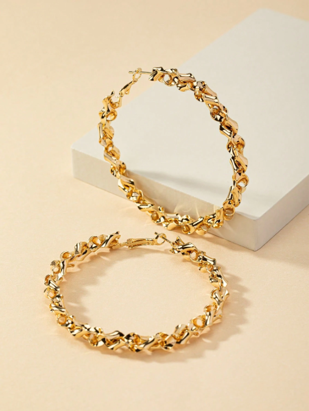 Exaggerated Woven Metal Hoop Earrings | Trendy Textured Round Statement Jewelry
