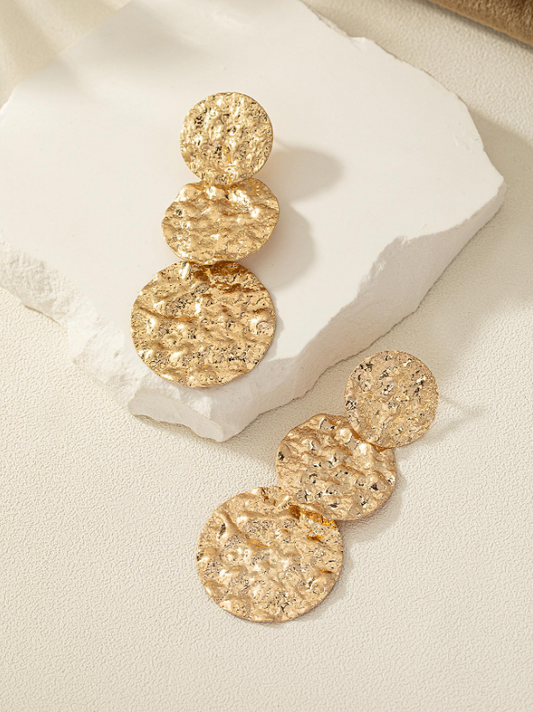 Textured Round Drop Earrings | Elegant European & American Style Jewelry