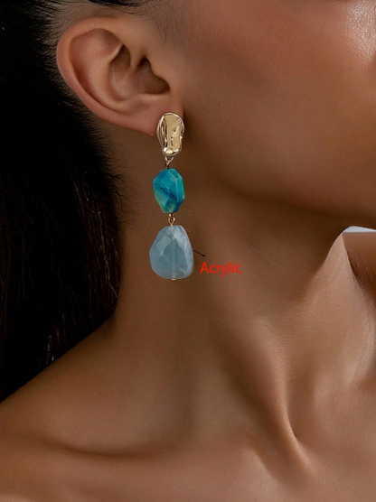 Vintage Boho Resin Oval Drop Earrings | Asymmetrical Textured Fashion Jewelry