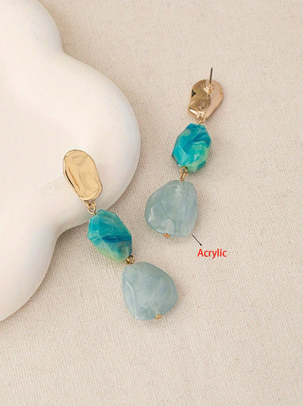 Vintage Boho Resin Oval Drop Earrings | Asymmetrical Textured Fashion Jewelry