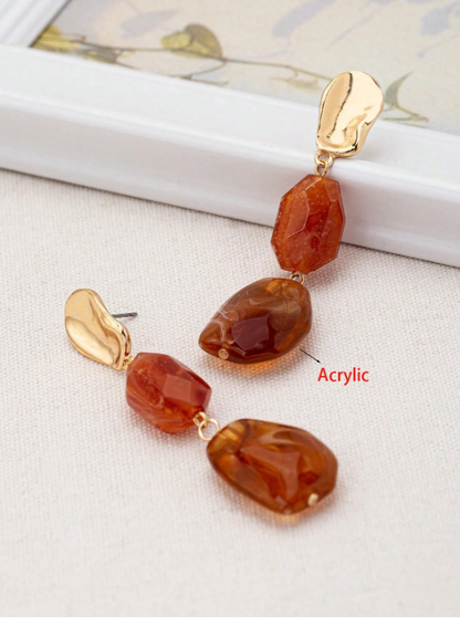 Vintage Boho Resin Oval Drop Earrings | Asymmetrical Textured Fashion Jewelry