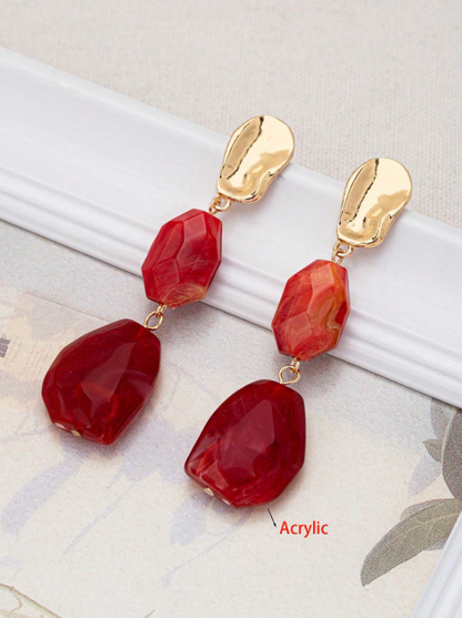 Vintage Boho Resin Oval Drop Earrings | Asymmetrical Textured Fashion Jewelry