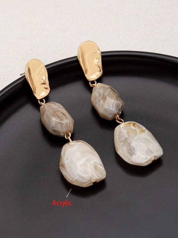 Vintage Boho Resin Oval Drop Earrings | Asymmetrical Textured Fashion Jewelry