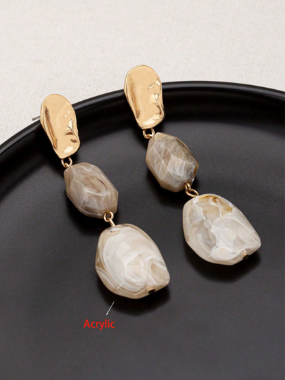 Vintage Boho Resin Oval Drop Earrings | Asymmetrical Textured Fashion Jewelry