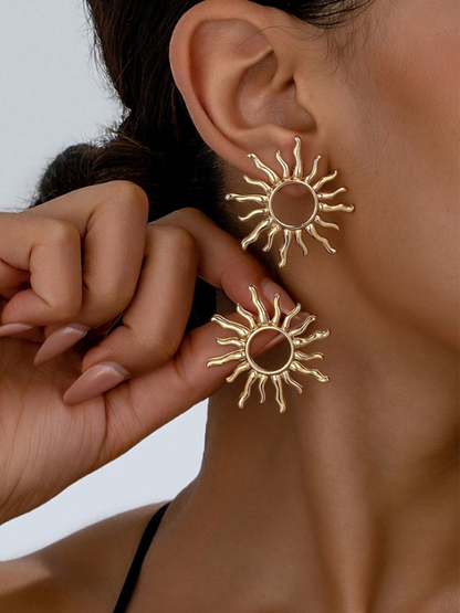 Trendy Sunflower Stud Earrings | Elegant Floral Metal Jewelry