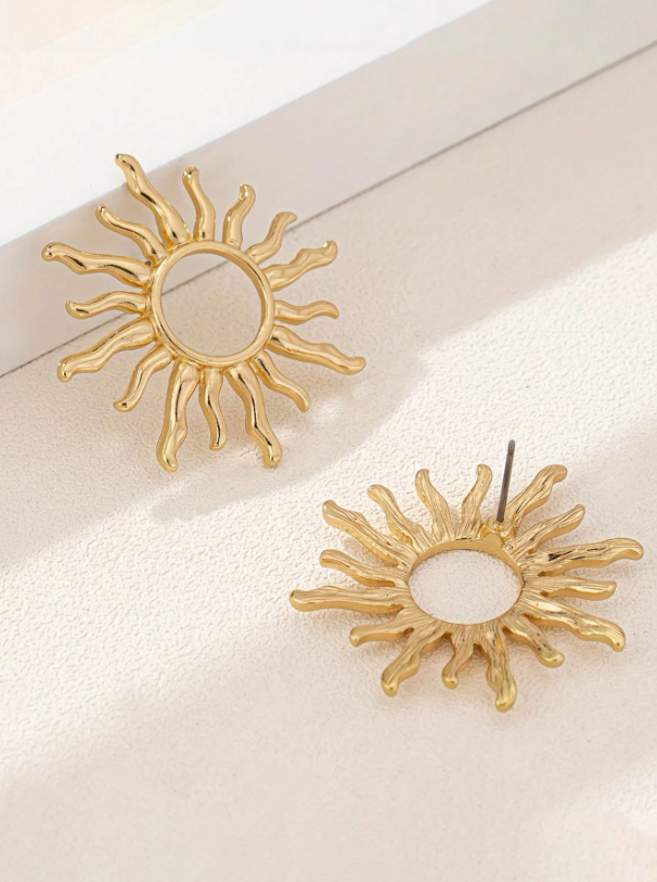 Trendy Sunflower Stud Earrings | Elegant Floral Metal Jewelry