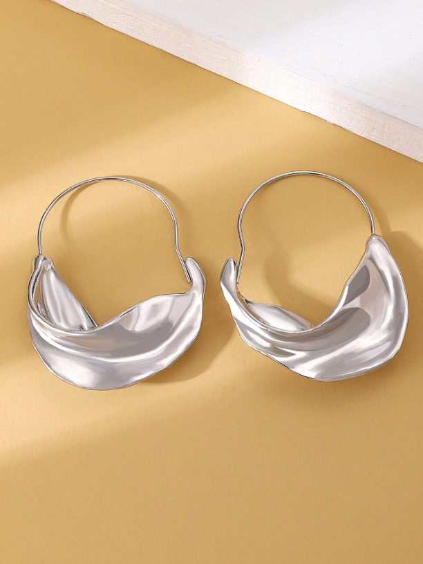 Minimalist Geometric Hoop Earrings | Textured Metal Vintage Style Hoops