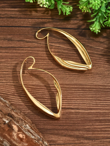 Gold S-Shaped Twisted Leaf Long Earrings | Elegant Geometric Statement Jewelry