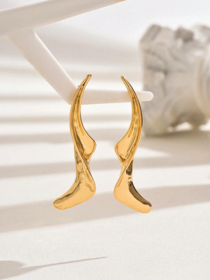 Gold Abstract S-Shaped Long Earrings | Modern Geometric Statement Jewelry