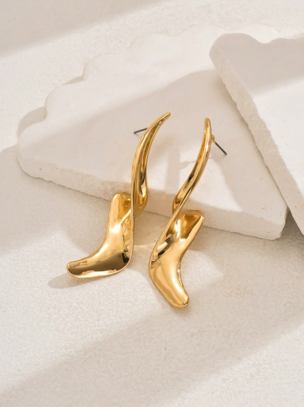 Gold Abstract S-Shaped Long Earrings | Modern Geometric Statement Jewelry