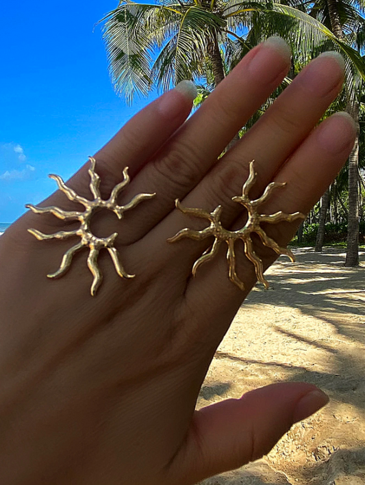 Sun Design Stud Earrings | Minimalist Geometric Gold & Silver Studs for Daily Glam Style