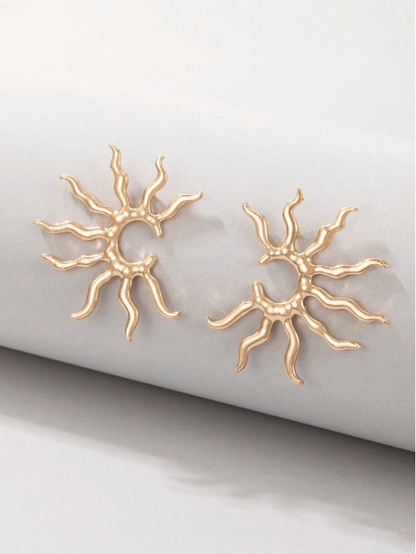 Sun Design Stud Earrings | Minimalist Geometric Gold & Silver Studs for Daily Glam Style