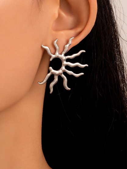 Sun Design Stud Earrings | Minimalist Geometric Gold & Silver Studs for Daily Glam Style