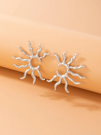 Sun Design Stud Earrings | Minimalist Geometric Gold & Silver Studs for Daily Glam Style