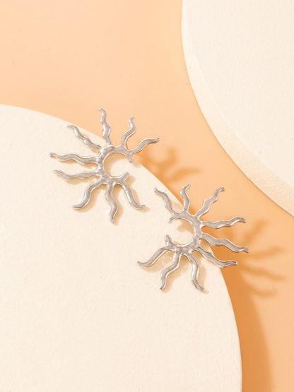 Sun Design Stud Earrings | Minimalist Geometric Gold & Silver Studs for Daily Glam Style