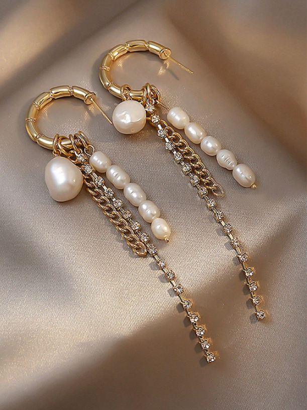 Elegant Faux Pearl Drop Earrings | Classic Yellow Gold Dangle Earrings