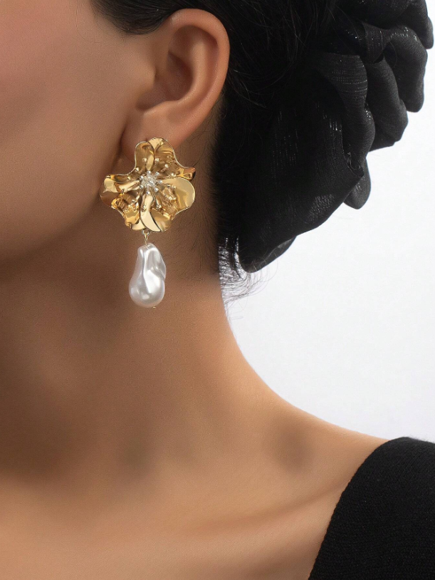 Geometric Flower-Shaped Faux Pearl Earrings | Elegant Daily & Glamorous Jewelry