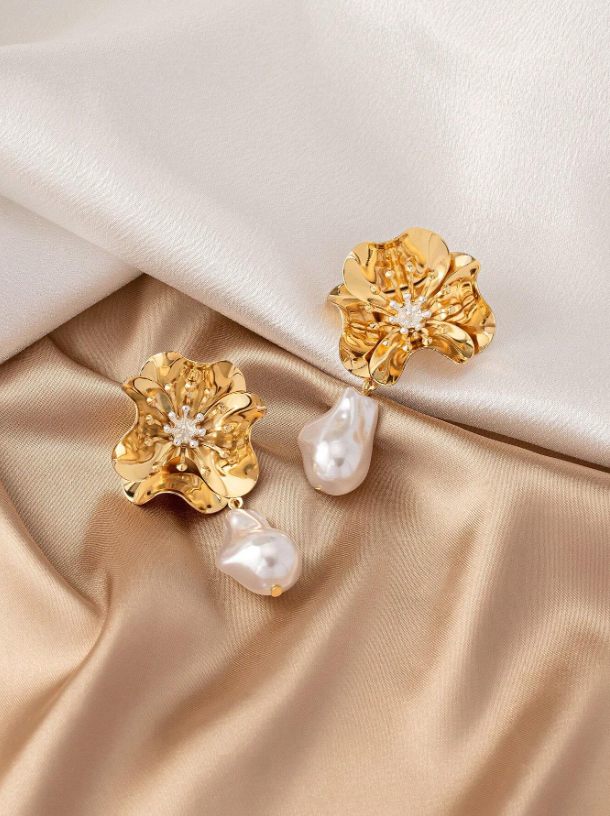 Geometric Flower-Shaped Faux Pearl Earrings | Elegant Daily & Glamorous Jewelry