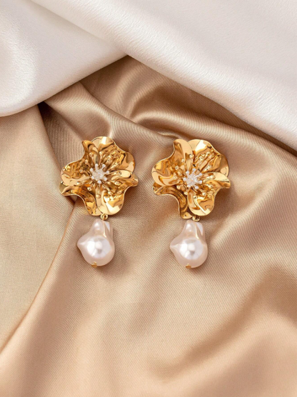 Geometric Flower-Shaped Faux Pearl Earrings | Elegant Daily & Glamorous Jewelry