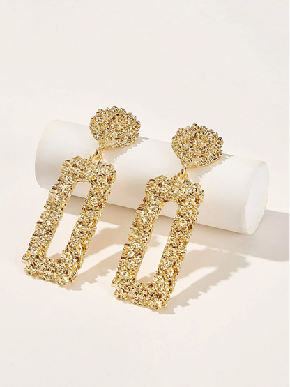 Chic Textured Metal Rectangle Drop Earrings – Geometric Statement Party Jewelry
