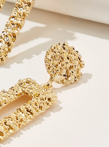 Chic Textured Metal Rectangle Drop Earrings – Geometric Statement Party Jewelry