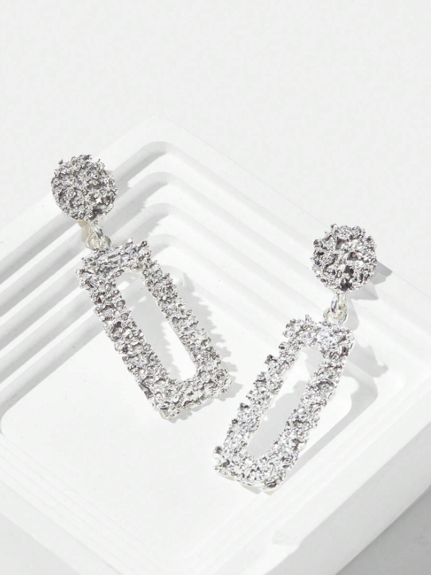 Chic Textured Metal Rectangle Drop Earrings – Geometric Statement Party Jewelry