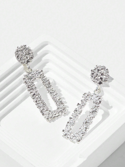 Chic Textured Metal Rectangle Drop Earrings – Geometric Statement Party Jewelry