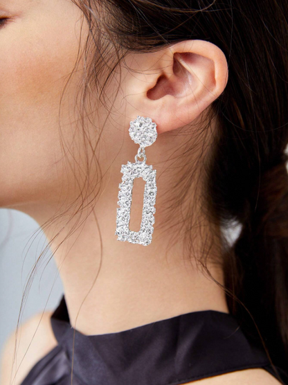 Chic Textured Metal Rectangle Drop Earrings – Geometric Statement Party Jewelry
