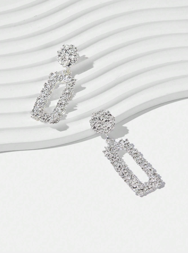 Chic Textured Metal Rectangle Drop Earrings – Geometric Statement Party Jewelry