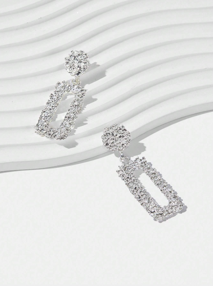 Chic Textured Metal Rectangle Drop Earrings – Geometric Statement Party Jewelry