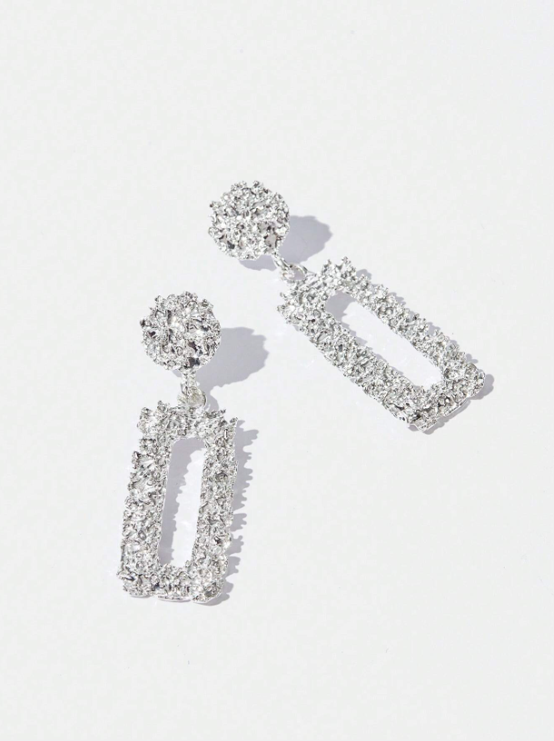 Chic Textured Metal Rectangle Drop Earrings – Geometric Statement Party Jewelry