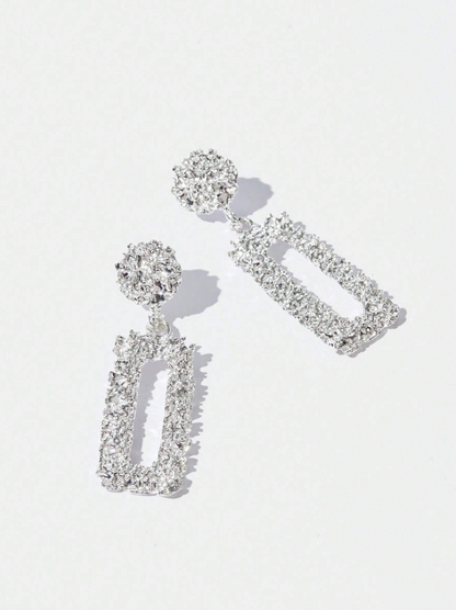 Chic Textured Metal Rectangle Drop Earrings – Geometric Statement Party Jewelry
