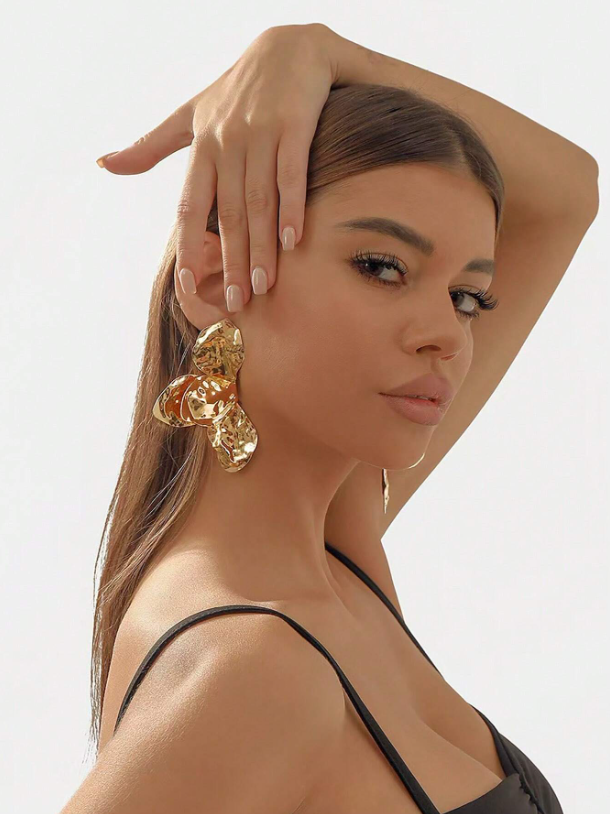 Oversized Asymmetrical Butterfly Wing Earrings – Vintage Geometric Statement Party Jewelry