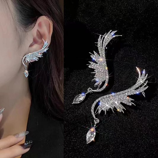 Personalized Rhinestone Wing Ear Cuff & Stud Earrings – 2-Way Silver Earring