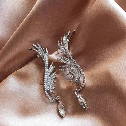 Personalized Rhinestone Wing Ear Cuff & Stud Earrings – 2-Way Silver Earring