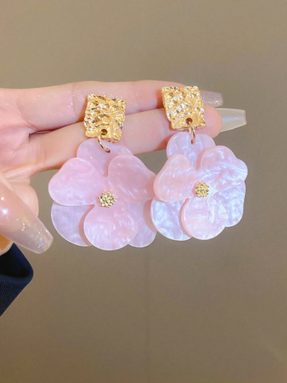 Metal & Acrylic Flower Stud Earrings for Women – Retro Elegant High-End Floral Jewelry, Vintage Fashion Statement