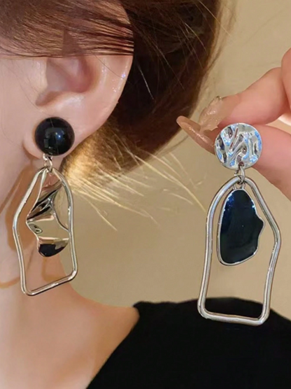 Stylish Asymmetrical Geometric Dangle Earrings  – Resin Drop Color block Design, Trendy Statement Jewelry