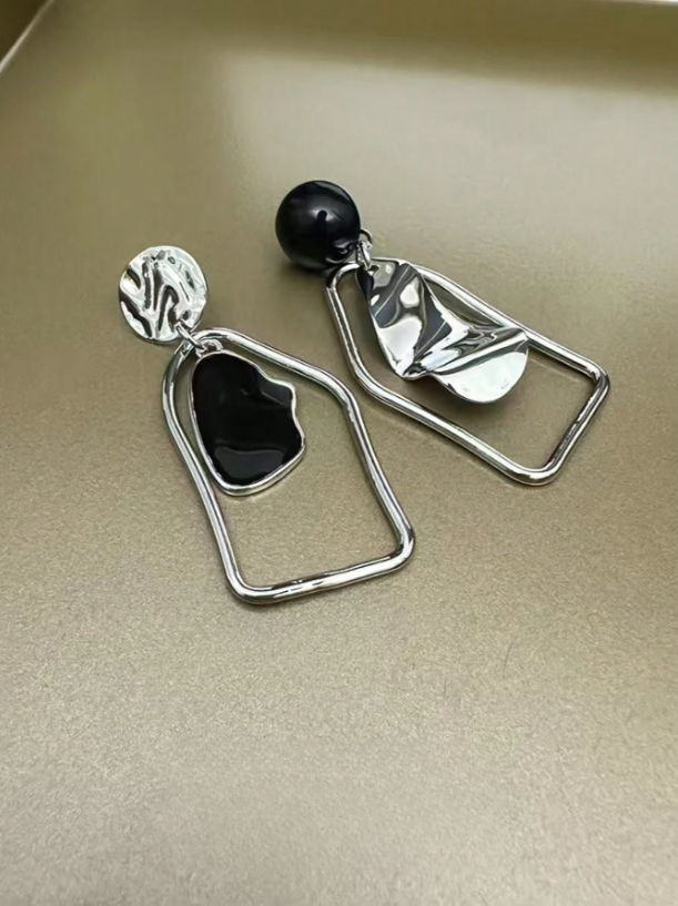 Stylish Asymmetrical Geometric Dangle Earrings  – Resin Drop Color block Design, Trendy Statement Jewelry