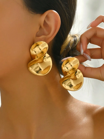 Minimalist Oversized Chunky Jewelry Set  – Rhinestone Metal Alloy Earrings in Teardrop, Spiral Design